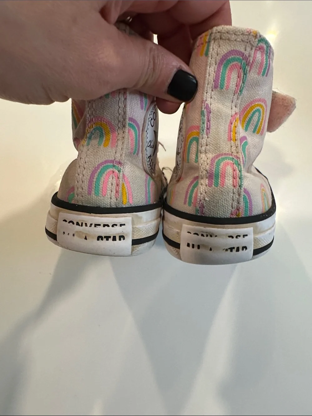 Converse All‎ Stars Pink Canvas High-Top Sneakers with Rainbow Print